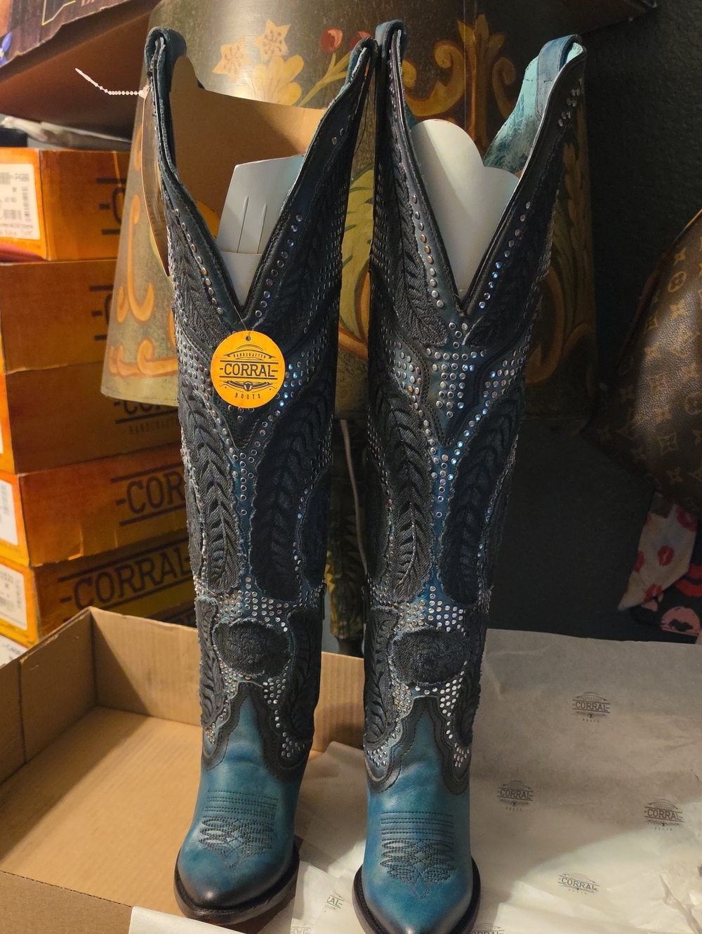 Corral Teal & Black Studded Western Boots